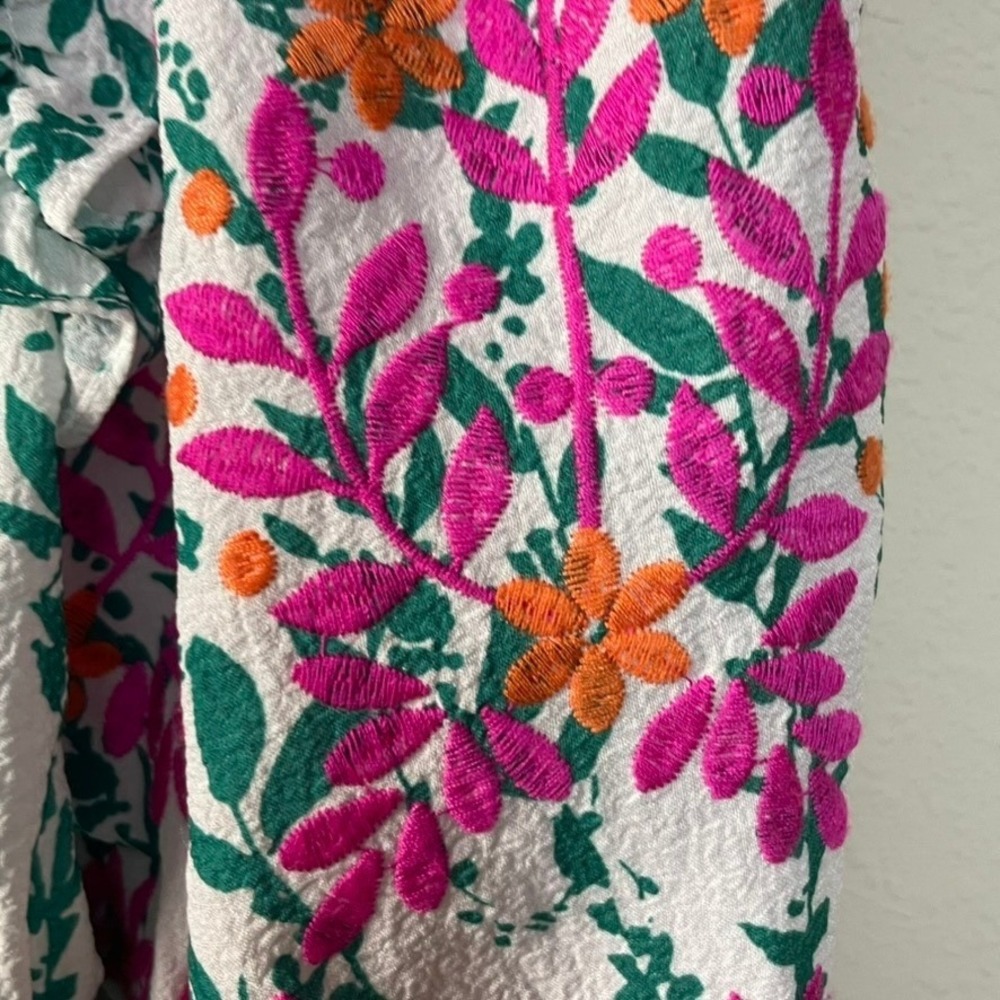 THML Women's‎ White Green Floral Embroidered Square Neck Fairy Boho Peplum Top M - Picture 4 of 10